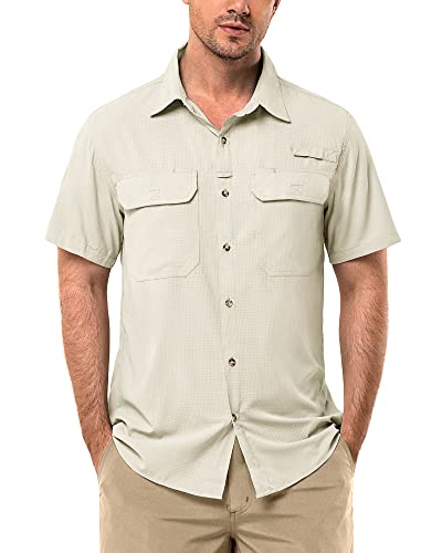 33,000ft Kurzarmhemd Herren Funktionshemd Outdoor UV Schutz Hemd Kurzarm Angelhemden Freizeithemd zum Wandern Angeln Reise Safari Herrenhemd Wanderhemd Hell Khaki 3XL von 33,000ft