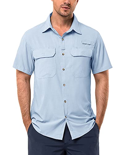 33,000ft Kurzarmhemd Herren Funktionshemd Outdoor UV Schutz Hemd Kurzarm Angelhemden Freizeithemd zum Wandern Angeln Reise Safari Herrenhemd Wanderhemd Hellblau 4XL von 33,000ft