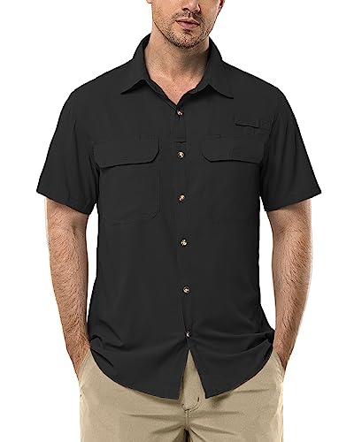 33,000ft Kurzarmhemd Herren Funktionshemd Outdoor UV Schutz Hemd Kurzarm Angelhemden Freizeithemd zum Wandern Angeln Reise Safari Herrenhemd Wanderhemd Schwarz 3XL von 33,000ft