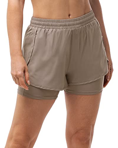 33,000ft Kurze Sporthose Damen 2 in 1 Laufhose Schnelles Trocknen Shorts Damen Sommer Atmungsaktive Jogginghose für Fitness, Yoga, Wandern, Gym Dim Gray XL von 33,000ft