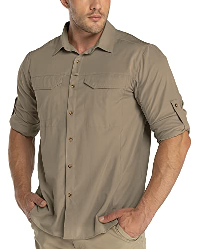 33,000ft Funktionshemd Herren UPF50+ UV-Schutz Langarm Hemd Atmungsaktiv Button-Down-Hemd Outdoor Sportliches Freizeithemd Angelhemd Für Männer Braun XL von 33,000ft
