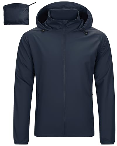 33,000ft Leichte Regenjacke Herren Wasserdicht Atmungsaktiv -Männer Dünne Outdoor Jacke Faltbar Windbreaker Wanderjacke Laufjacke zum Reisen Wandern Golf Blau L von 33,000ft