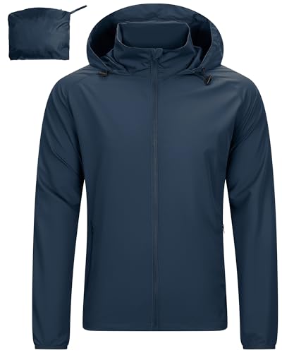 33,000ft Leichte Regenjacke Herren Wasserdicht Atmungsaktiv -Männer Dünne Outdoor Jacke Faltbar Windbreaker Wanderjacke Laufjacke zum Reisen Wandern Golf Dunkelblau M von 33,000ft