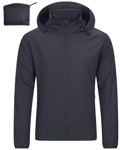 33,000ft Leichte Regenjacke Herren Wasserdicht Atmungsaktiv -Männer Dünne Outdoor Jacke Faltbar Windbreaker Wanderjacke Laufjacke zum Reisen Wandern Golf Dunkelgrau L von 33,000ft