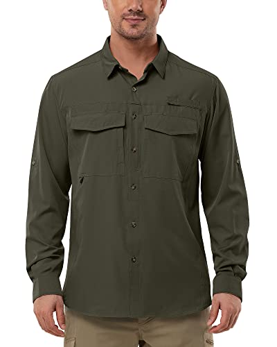 33,000ft Outdoor Hemd Herren Langarm Atmungsaktiv Button Down Hemd Schnelltrocknend Uv Schutz Funktionshemd Casual Hemd Für Männer Dunkelgrün 2XL von 33,000ft