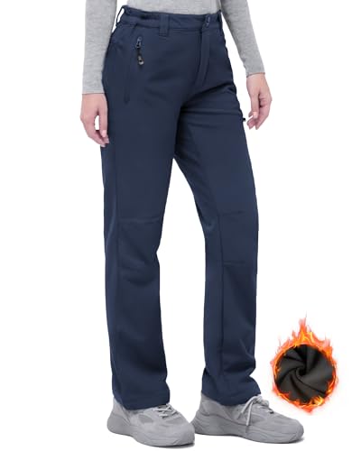 33,000ft Outdoorhose Damen Wanderhose Wasserdicht Softshellhose Winter Ski Hosen Warm Gefüttert Arbeitshose Snowboardhose Winddicht Trekkinghose Navy Blau 44W/31L von 33,000ft