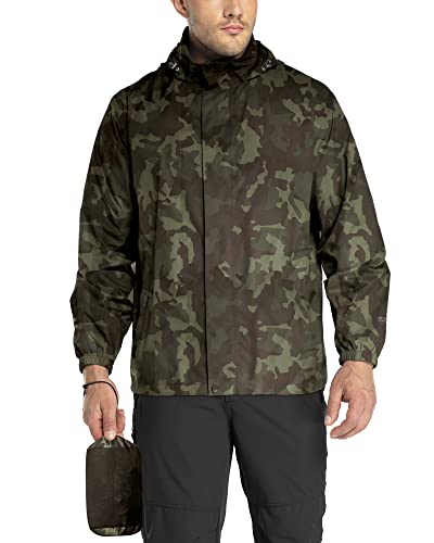 33,000ft Packable Regenjacke Herren Leichte Wasserdichte Regenmuschel Jacke Regenmantel mit Kapuze für Golf Radfahren Windbreaker, Camouflage, M von 33,000ft