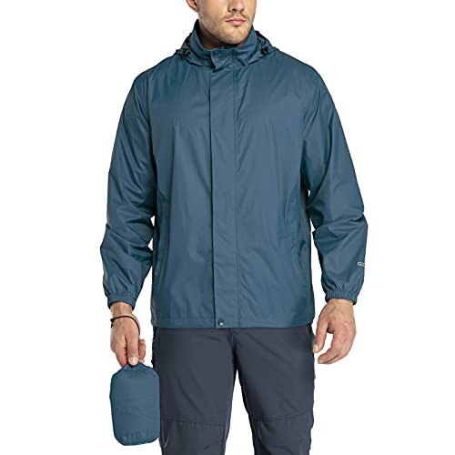 33,000ft Packable Regenjacke Herren Leichte Wasserdichte Regenmuschel Jacke Regenmantel mit Kapuze für Golf Radfahren Windbreaker, Königsblau, L von 33,000ft