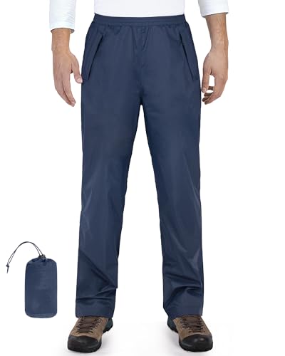 33,000ft Packbare Regenhose Herren Wasserdicht Leichte Fahrrad Überziehhose Winddicht Reflektierende Wanderhose zum Golf Outdoor Angeln Dunkelblau XL von 33,000ft