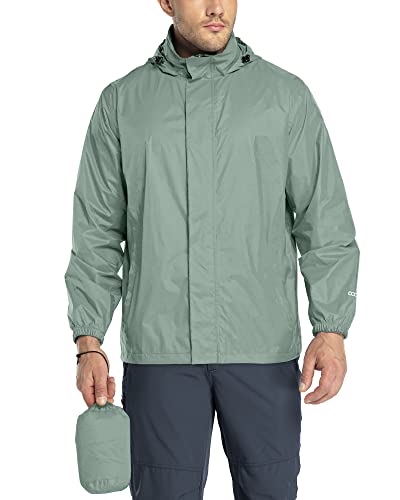 33,000ft Packbare Regenjacke Herren Leichte wasserdichte Regenjacke Shell Jacke Regenmantel mit Kapuze für Golf Radfahren Windbreaker, Eisgrün, L von 33,000ft