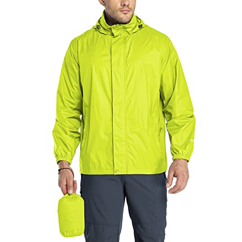 33,000ft Packbare Regenjacke Herren Leichte wasserdichte Regenjacke Shell Jacke Regenmantel mit Kapuze für Golf Radfahren Windbreaker, Gelbgrün, L von 33,000ft