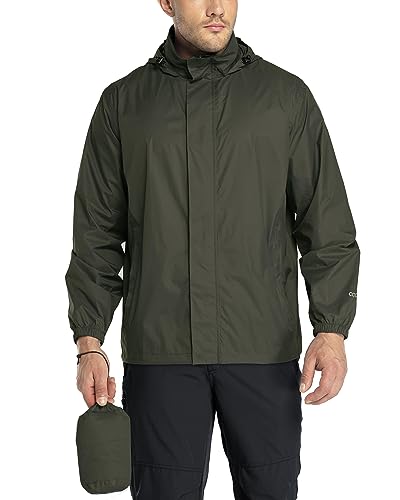 33,000ft Packbare Regenjacke Herren Leichte wasserdichte Regenjacke Shell Jacke Regenmantel mit Kapuze für Golf Radfahren Windbreaker, Grün , L von 33,000ft