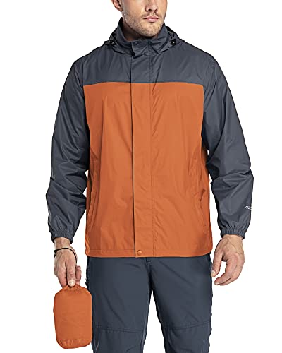 33,000ft Packbare Regenjacke Herren Leichte wasserdichte Regenjacke Shell Jacke Regenmantel mit Kapuze für Golf Radfahren Windbreaker, orange / grau, XL von 33,000ft