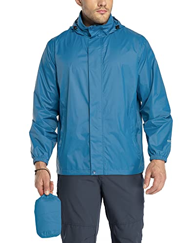 33,000ft Regenjacke Herren Leicht Wasserdicht Faltbare Regenmantel mit Kapuze Fahrrad Rain Windbreaker Windjacke Camping Outdoor Blau XL von 33,000ft