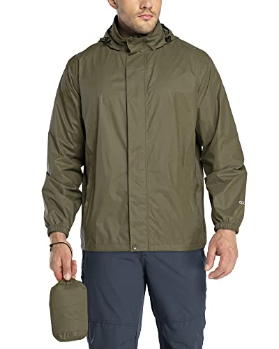 33,000ft Regenjacke Herren Leicht Wasserdicht Faltbare Regenmantel mit Kapuze Fahrrad Rain Windbreaker Windjacke Camping Outdoor Dunkelgrün L von 33,000ft