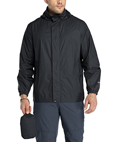 33,000ft Regenjacke Herren Leicht Wasserdicht Faltbare Regenmantel mit Kapuze Fahrrad Rain Windbreaker Windjacke Camping Outdoor schwarz L von 33,000ft