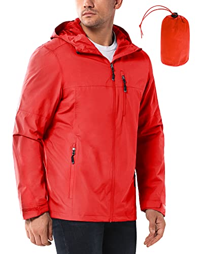 33,000ft Regenjacke Herren Wasserdicht Outdoorjacke Leichte Freizeitjacke Packbare Windjacke Fahrrad Regenmantel mit Kapuze Rot S von 33,000ft