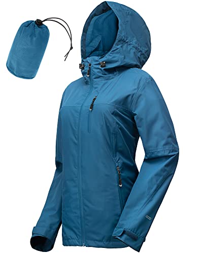 33,000ft Regenjacke Damen Wasserdicht Outdoorjacke Atmungsaktiv Herbst Übergangsjacke Leichte Jacke mit Kapuze Windbreaker zum Wandern Reisen Treking Fahrrad Vintage-Blau 40 von 33,000ft