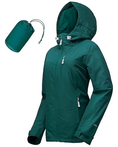 33,000ft Regenjacke Damen Wasserdicht Outdoorjacke Atmungsaktiv Herbst Übergangsjacke Leichte Jacke mit Kapuze Windbreaker zum Wandern Reisen Treking Fahrrad Cyan Grün 40 von 33,000ft