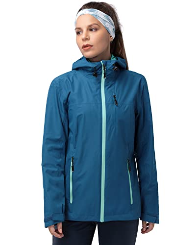 33,000ft Regenjacke Damen Wasserdicht Outdoorjacke Atmungsaktiv Herbst Übergangsjacke Leichte Jacke mit Kapuze Windbreaker zum Wandern Reisen Treking Fahrrad Dunkelcyan 36 von 33,000ft