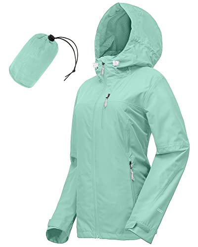 33,000ft Regenjacke Damen Wasserdicht Outdoorjacke Atmungsaktiv Herbst Übergangsjacke Leichte Jacke mit Kapuze Windbreaker zum Wandern Reisen Treking Fahrrad Mintgrün 34 von 33,000ft