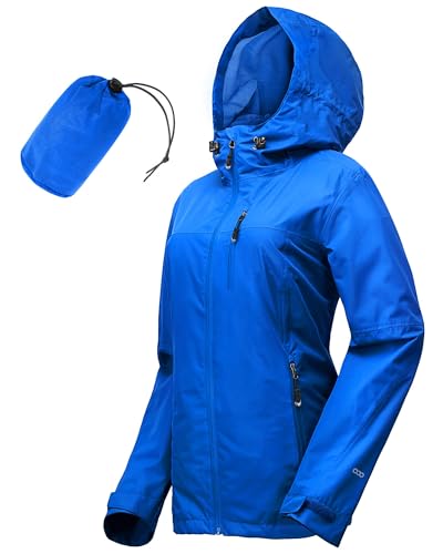 33,000ft Regenjacke Damen Wasserdicht Outdoorjacke Atmungsaktiv Herbst Übergangsjacke Leichte Jacke mit Kapuze Windbreaker zum Wandern Reisen Treking Fahrrad Mittelblau 34 von 33,000ft