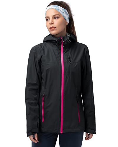 33,000ft Regenjacke Damen Wasserdicht Outdoorjacke Atmungsaktiv Herbst Übergangsjacke Leichte Jacke mit Kapuze Windbreaker zum Wandern Reisen Treking Fahrrad Schwarz/Lila 34 von 33,000ft