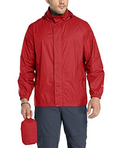 33,000ft Regenjacke Herren Leicht Wasserdicht Faltbare Regenmantel mit Kapuze Fahrrad Rain Windbreaker Windjacke Camping Outdoor Chili rot M von 33,000ft