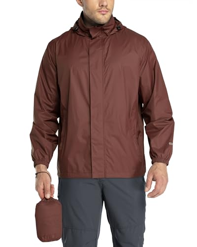 33,000ft Regenjacke Herren Leicht Wasserdicht Faltbare Regenmantel mit Kapuze Fahrrad Rain Windbreaker Windjacke Camping Outdoor Dunkel Rot S von 33,000ft