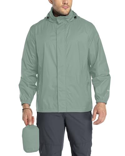 33,000ft Regenjacke Herren Leicht Wasserdicht Faltbare Regenmantel mit Kapuze Fahrrad Rain Windbreaker Windjacke Camping Outdoor Eisberg grün 3XL von 33,000ft