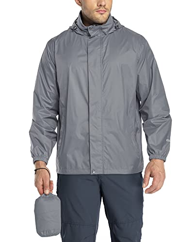 33,000ft Regenjacke Herren Leicht Wasserdicht Faltbare Regenmantel mit Kapuze Fahrrad Rain Windbreaker Windjacke Camping Outdoor Grau 4XL von 33,000ft