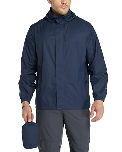 33,000ft Regenjacke Herren Leicht Wasserdicht Faltbare Regenmantel mit Kapuze Fahrrad Rain Windbreaker Windjacke Camping Outdoor Marineblau 2XL von 33,000ft