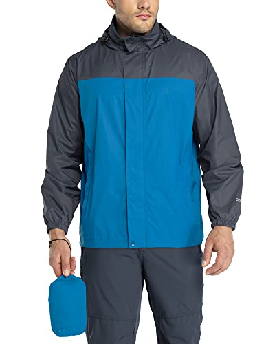 33,000ft Regenjacke Herren Leicht Wasserdicht Faltbare Regenmantel mit Kapuze Fahrrad Rain Windbreaker Windjacke Camping Outdoor Mittelblau/Tiefblau grau 2XL von 33,000ft