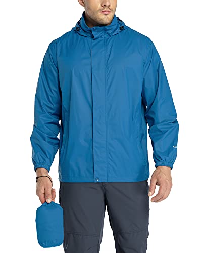 33,000ft Regenjacke Herren Leicht Wasserdicht Faltbare Regenmantel mit Kapuze Fahrrad Rain Windbreaker Windjacke Camping Outdoor Mittelblau L von 33,000ft