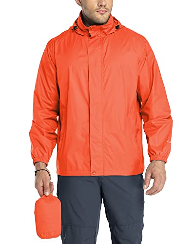 33,000ft Regenjacke Herren Leicht Wasserdicht Faltbare Regenmantel mit Kapuze Fahrrad Rain Windbreaker Windjacke Camping Outdoor Orange Rot S von 33,000ft