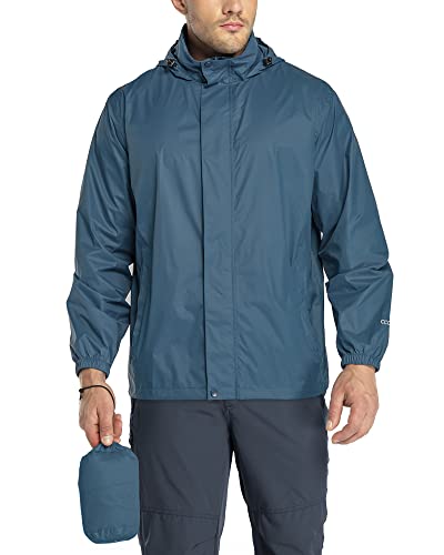 33,000ft Regenjacke Herren Leicht Wasserdicht Faltbare Regenmantel mit Kapuze Fahrrad Rain Windbreaker Windjacke Camping Outdoor Tiefes Blau 3XL von 33,000ft