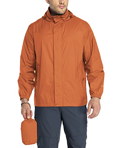 33,000ft Regenjacke Herren Leicht Wasserdicht Faltbare Regenmantel mit Kapuze Fahrrad Rain Windbreaker Windjacke Camping Outdoor Tiefes Orange 2XL von 33,000ft