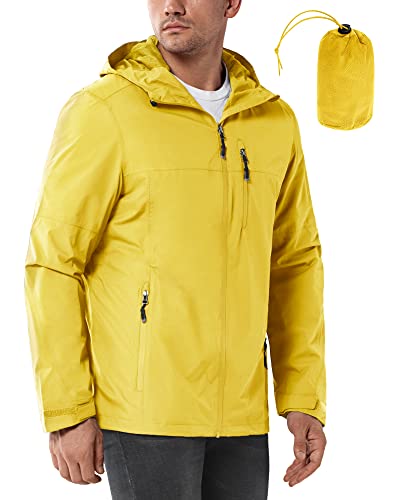 33,000ft Regenjacke Herren Wasserdicht Outdoorjacke Leichte Freizeitjacke Packbare Windjacke Fahrrad Regenmantel mit Kapuze Gelb 4XL von 33,000ft