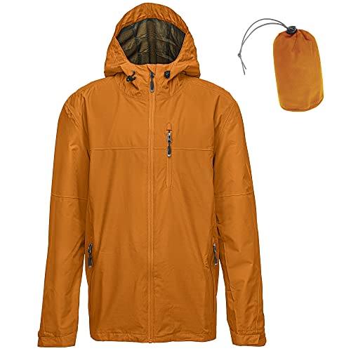 33,000ft Regenjacke Herren Wasserdicht Outdoorjacke Leichte Freizeitjacke Packbare Windjacke Fahrrad Regenmantel mit Kapuze Kürbisgelb 2XL von 33,000ft