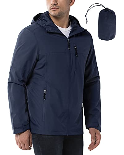 33,000ft Regenjacke Herren Wasserdicht Outdoorjacke Leichte Freizeitjacke Packbare Windjacke Fahrrad Regenmantel mit Kapuze Navy blau 3XL von 33,000ft