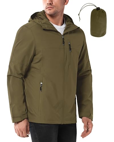 33,000ft Regenjacke Herren Wasserdicht Outdoorjacke Leichte Freizeitjacke Packbare Windjacke Fahrrad Regenmantel mit Kapuze Grün XL von 33,000ft