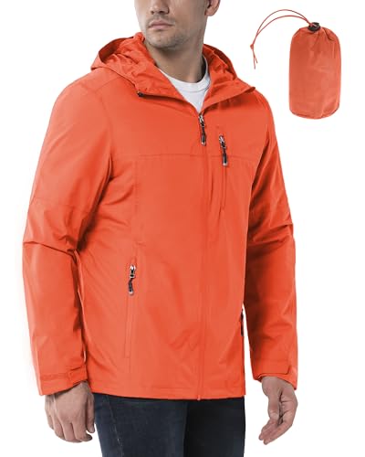 33,000ft Regenjacke Herren Wasserdicht Outdoorjacke Leichte Freizeitjacke Packbare Windjacke Fahrrad Regenmantel mit Kapuze Rot M von 33,000ft