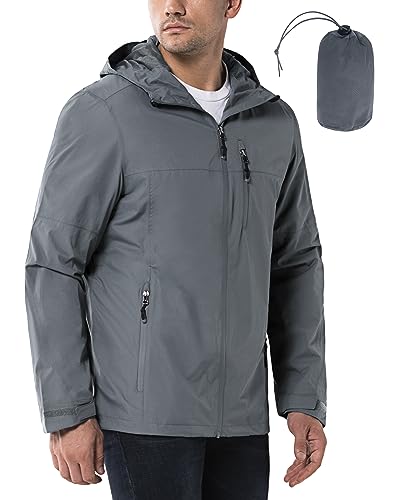 33,000ft Regenjacke Herren Wasserdicht Outdoorjacke Leichte Freizeitjacke Packbare Windjacke Fahrrad Regenmantel mit Kapuze Silbergrau 2XL von 33,000ft