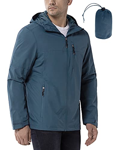 33,000ft Regenjacke Herren Wasserdicht Outdoorjacke Leichte Freizeitjacke Packbare Windjacke Fahrrad Regenmantel mit Kapuze Tiefes Eisenblau 4XL von 33,000ft