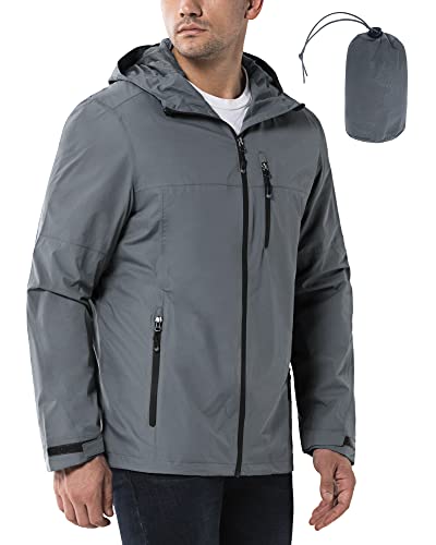 33,000ft Regenjacke Herren Wasserdicht Outdoorjacke Leichte Freizeitjacke Packbare Windjacke Fahrrad Regenmantel mit Kapuze hellgrau 2XL von 33,000ft