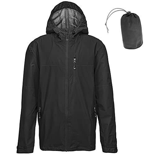 33,000ft Regenjacke Herren Wasserdicht Outdoorjacke Leichte Freizeitjacke Packbare Windjacke Fahrrad Regenmantel mit Kapuze schwarz 2XL von 33,000ft