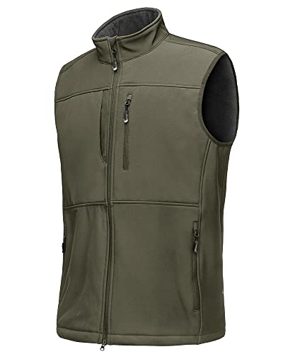 33,000ft Softshell-Weste für Herren, winddicht, mit Fleece gefüttert, Oberbekleidung mit Reißverschlusstaschen, ärmellos, Softshelljacke für Freizeit, Golf, Reisen, grün, M von 33,000ft