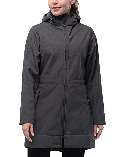 33,000ft Softshelljacke Damen Lange Übergangsjacke Wasserdicht Winddicht Softshellmantel Windbreaker Atmungsaktiv Wanderjacke Outdoor Mantel mit Abnehmbarer Kapuze Dunkelgrau, 34 von 33,000ft