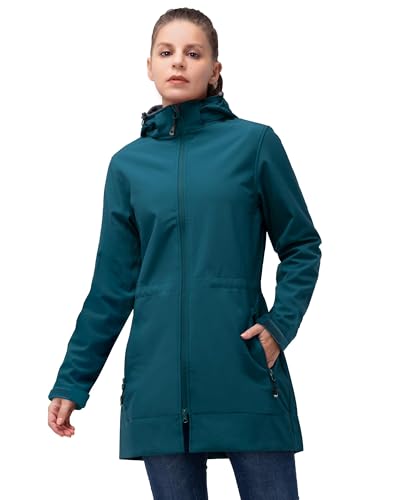 33,000ft Softshelljacke Damen Lange Übergangsjacke Wasserdicht Winddicht Softshellmantel Windbreaker Atmungsaktiv Wanderjacke Outdoor Mantel mit Abnehmbarer Kapuze Blau S von 33,000ft
