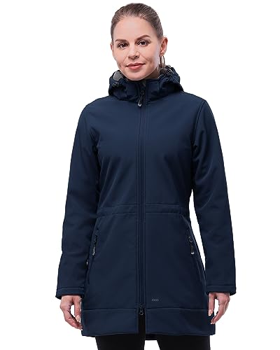 33,000ft Softshelljacke Damen Lange Übergangsjacke Wasserdicht Winddicht Softshellmantel Windbreaker Atmungsaktiv Wanderjacke Outdoor Mantel mit Abnehmbarer Kapuze Juwel Blau XS von 33,000ft